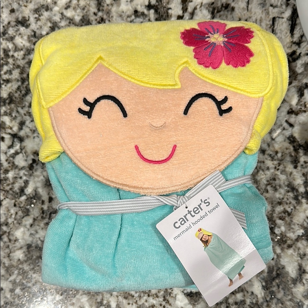 Carter's Turquoise Mermaid Hooded Towel with Yellow Hair